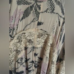 Floral Lace Trim Maxi Dress in Blush and Navy